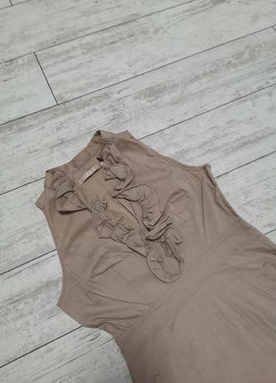 Хлопковое бежевое платье карандаш с жабо2 фото