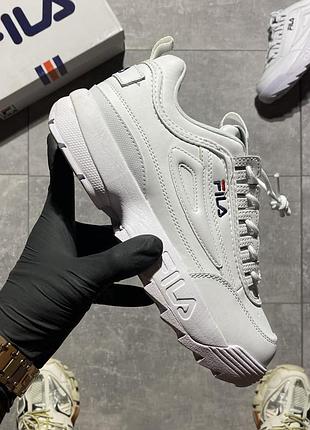 Чоловічі класичні білі шкіряні кросівки fila disruptor 2🆕філа дизраптор🆕
