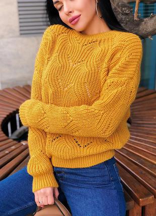 Полушерстяной свитер ажурная вязка3 фото