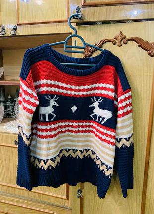 Модный тёплый свитер оверсайз с оленями