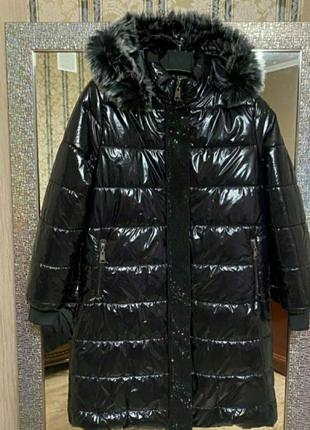 Шикарное пальто, пуховик,куртка по колено,камни,хит , размер 5 хл.