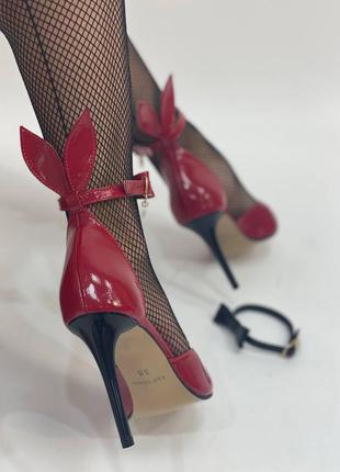 Эксклюзивные туфли с ушками натуральная итальянская кожа лак красные на шпильке