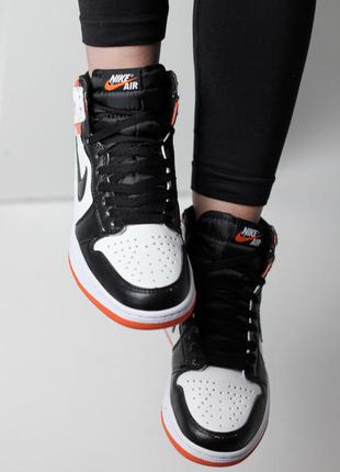 Женские стильные осенние кроссовки nike air jordan 1 retro high electro orange8 фото