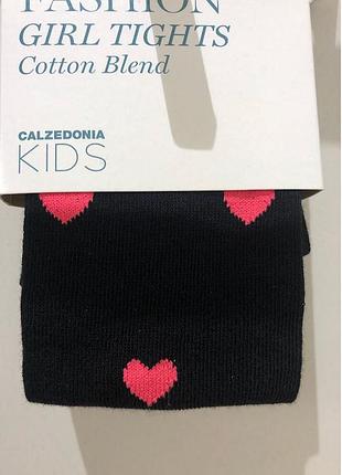 Итальянские детские хлопковые колготы с сердечками calzedonia cuori rosa fluo