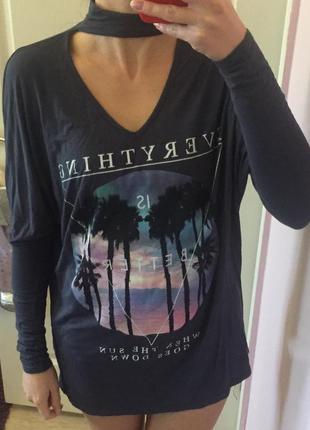 Кофта удлиненная гольф водолазка с чокером, everything is better when the sun goes down