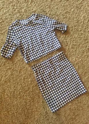 Костюм топ и юбка, клетка, s-m, divides, h&m, шахматная клетка
