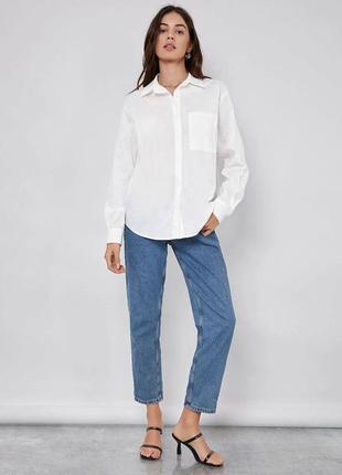 Женская белая рубашка с карманом базовая универсальная однотонная модная трендовая стильная 56