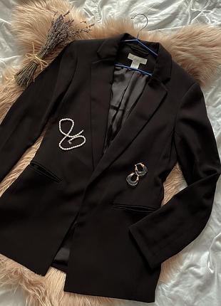 Чёрный пиджак жакет h&m оверсайз