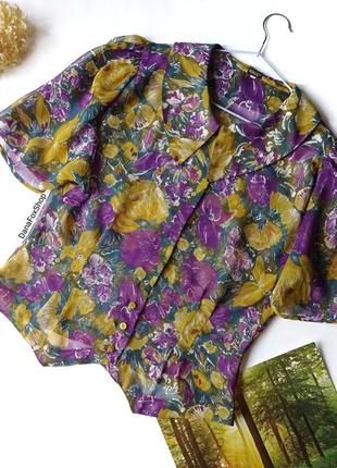 Легенька квітчаста шифонова вінтажна блуза рукави фонарики, винтажнаяиблуза в цветочный принт exit