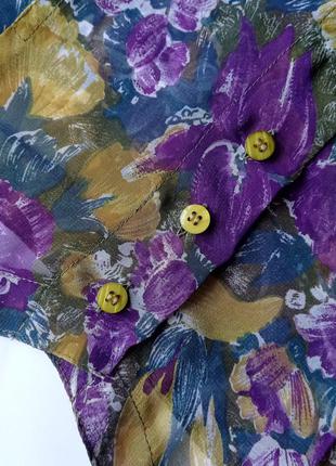 Легенька квітчаста шифонова вінтажна блуза рукави фонарики, винтажнаяиблуза в цветочный принт exit3 фото