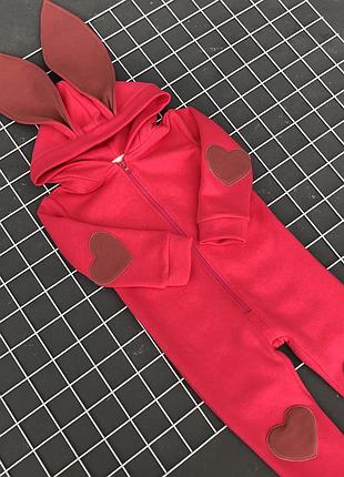 Ромпер зайчик на флісі з вушками з капюшоном