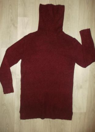 Теплий бордовий светр-туніка для вагітних.
