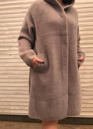 Нарядное пальто с шерстью альпаки с капюшоном отличное качество6 фото