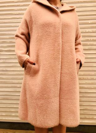Нарядное пальто с шерстью альпаки отличное качество с капюшоном6 фото