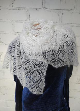 Палантин/шаль білий мохер на шовку з бісером