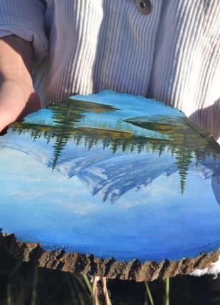 Картина пейзаж на срезе дерева ⛰