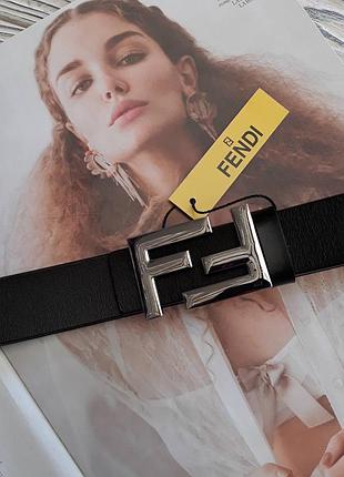 Ремень женский кожаный черный в стиле fendi / ремінь пояс жіночий