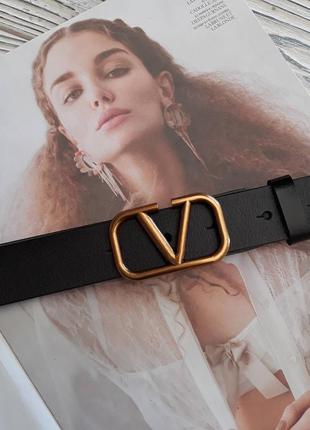 Ремень женский кожаный черный в стиле valentino / ремінь пояс жіночий