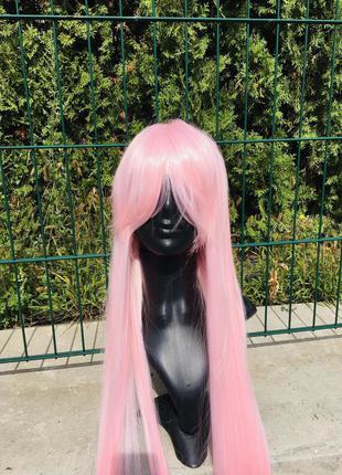 Под заказ. парик ровный розовый длинный, с длинной челкой, для фотосессии, косплей, аниме, хэллоуин4 фото