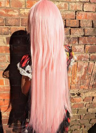 Под заказ. парик ровный розовый длинный, с длинной челкой, для фотосессии, косплей, аниме, хэллоуин3 фото