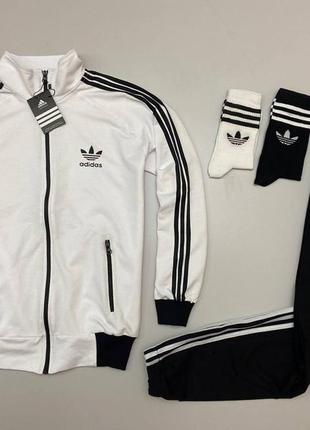 Спортивний костюм adidas костюм адідас чорні штани адідас біла кофта адідас +подарунок