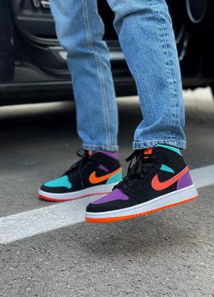 Nike air jordan 1 multicolor шикарные женские кроссовки найк джордан разноцветные8 фото