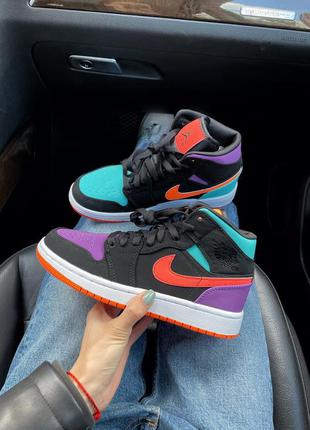 Nike air jordan 1 multicolor шикарные женские кроссовки найк джордан разноцветные