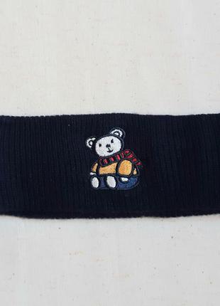 Синяя вязаная повязка на голову мишутка сток из германии