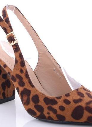 Модные туфли женские, текстильные леопардовые на каблуке с открытой пяткой,размеры 36,38