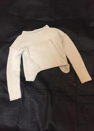 Zara укороченный вязаный свитер джемпер, шов навыворот, неровный низ, кроп свитер5 фото