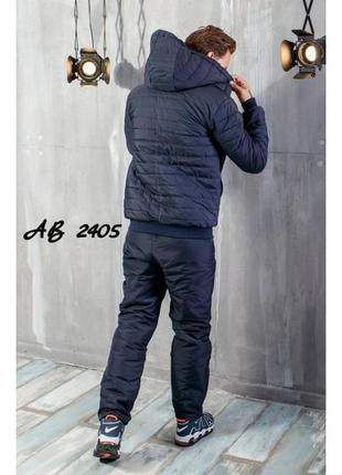 Зимовий чоловічий костюм adidas на овчині темно-синій2 фото