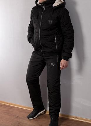 Зимний мужской костюм philipp plein на овчине черный |46-58 размеры