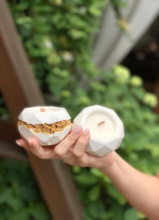 Свічки соєві,  соевый воск с  деревянным фитилем, свечи в бетоне