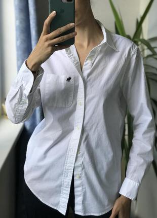 Белая хлопковая рубашка abercrombie&fitch