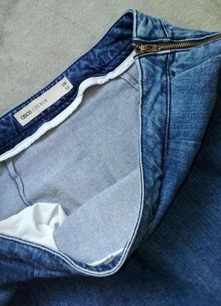 Синяя джинсовая мини юбка-трапеция8 фото