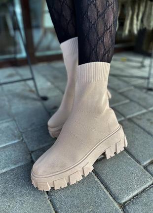 Осенние демисезонные женские вязаные ботинки сапоги на платформе