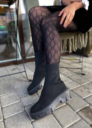 Женские демисезонные осенние высокие вязаные сапоги ботинки на платформе2 фото