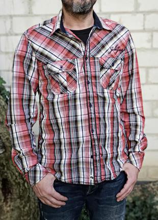 Рубашка в клетку ковбойская с длинным рукавом вышивка нашивка jack&jones р.l-xl original1 фото