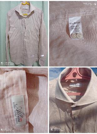 Т22. льняная итальянская бежевая мужская рубашка с длинными рукавами льяная лён льон лен dutch2 фото