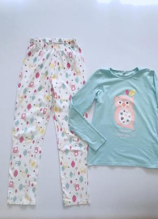 Сова - пижама - lc waikiki - кофта нежный бирюзовый и штаны с совушками р146/158