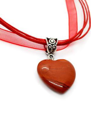 ❤️💖 кулон серце на шифоновій шнурку натуральний камінь червона яшма2 фото