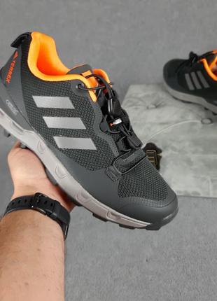 Мужские осенние кроссовки  серые с оранжевым adidas terrex 375🆕утепленные адидас терекс🆕