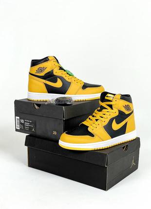 Женские кроссовки nike air jordan 1 retro black/yellow2 фото