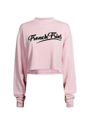 Рожевий кроп топ кофта з довгим рукавом з принтом світшот худі  ельза хоск