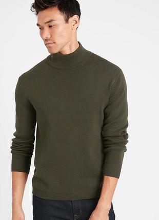Качественный фирменный стильный свитер-гольф цвета хаки 100%хлопок