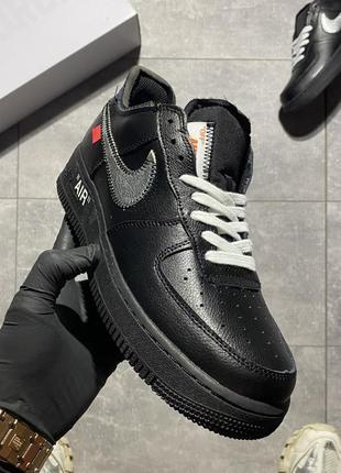 Женские черные с серебристым кожаные кроссовки  nike air force 1 🆕найк аир форс 1🆕