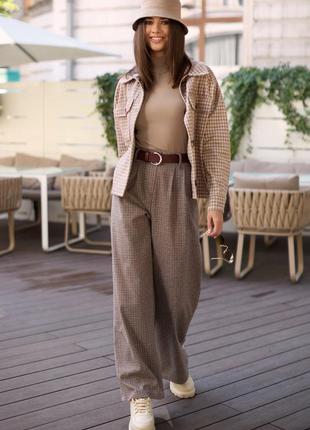 Широкие брюки палаццо теплые расклешенные с карманами коричневый 3 цвета5 фото