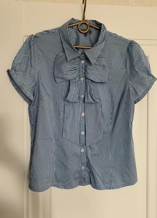 Рубашка в голубую полоску 14- размер . с бантиком5 фото