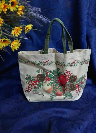 Williamsburg bags 🍎🍐🥦🍒сумка тоут tote mini маленька текстильна мініатюра косметичка дитяча 100% бавовна, льон принт натюрморт фрукти