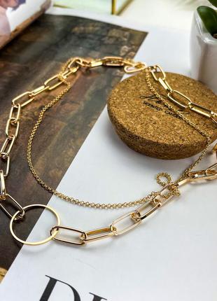 Подвійна металева золотий ланцюжок з кільцем дрібні і великі ланки